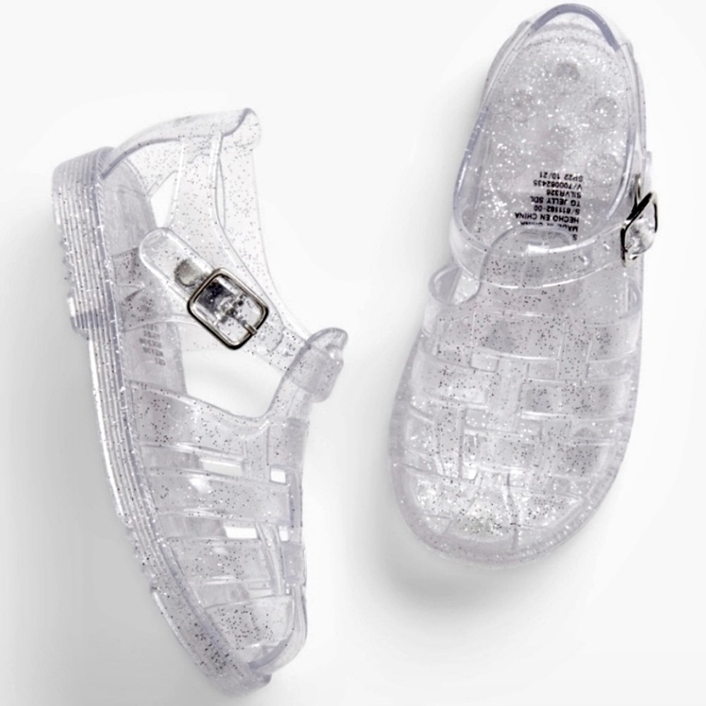 NEW GAP Baby Jelly Sandals, Clear Silver Glitter, Size 6 (NWT)